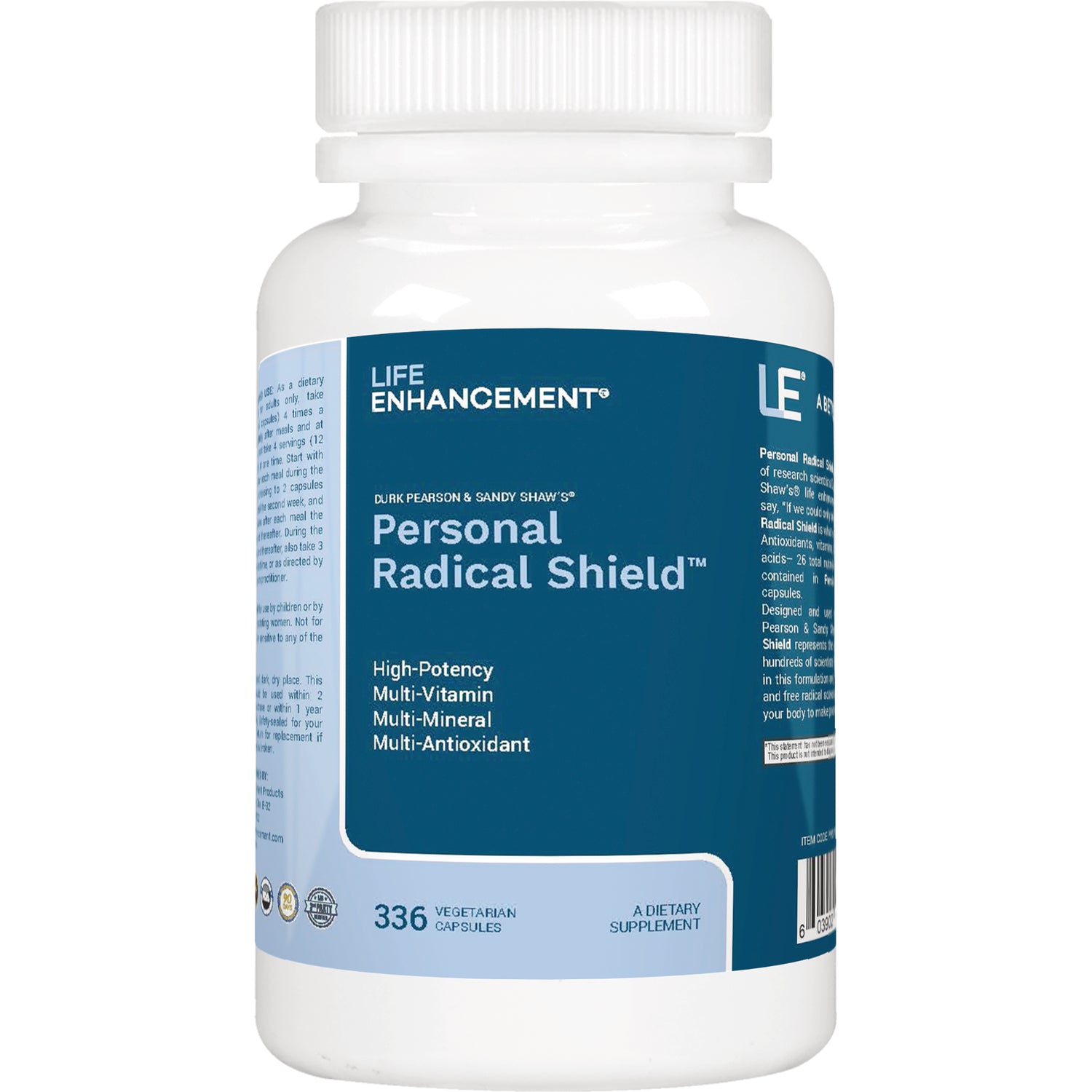 LEN006 | Life Enhancement Personal Radical Shield dietary supplement bottle front label, 336 vegetarian capsules
