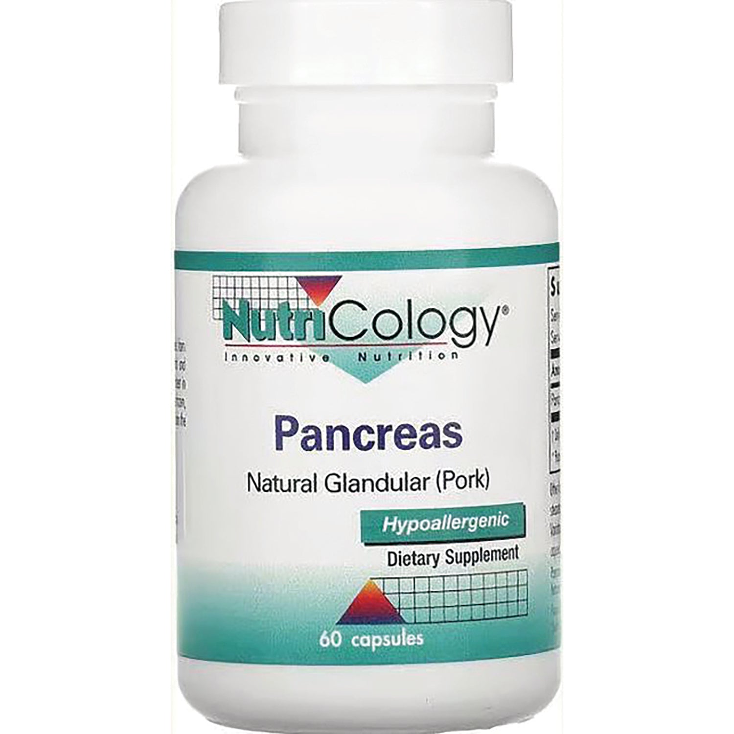 NCL008 | NutriCology Pancreas natural glandular (pork) dietary supplement bottle, 60 capsules, hypoallergenic