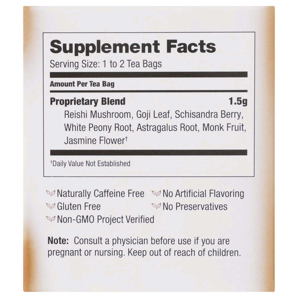 BVT008 | Supplement Facts panel showing serving size 1 to 2 tea bags, proprietary blend ingredients, and consult a physician warning - Thumbnail