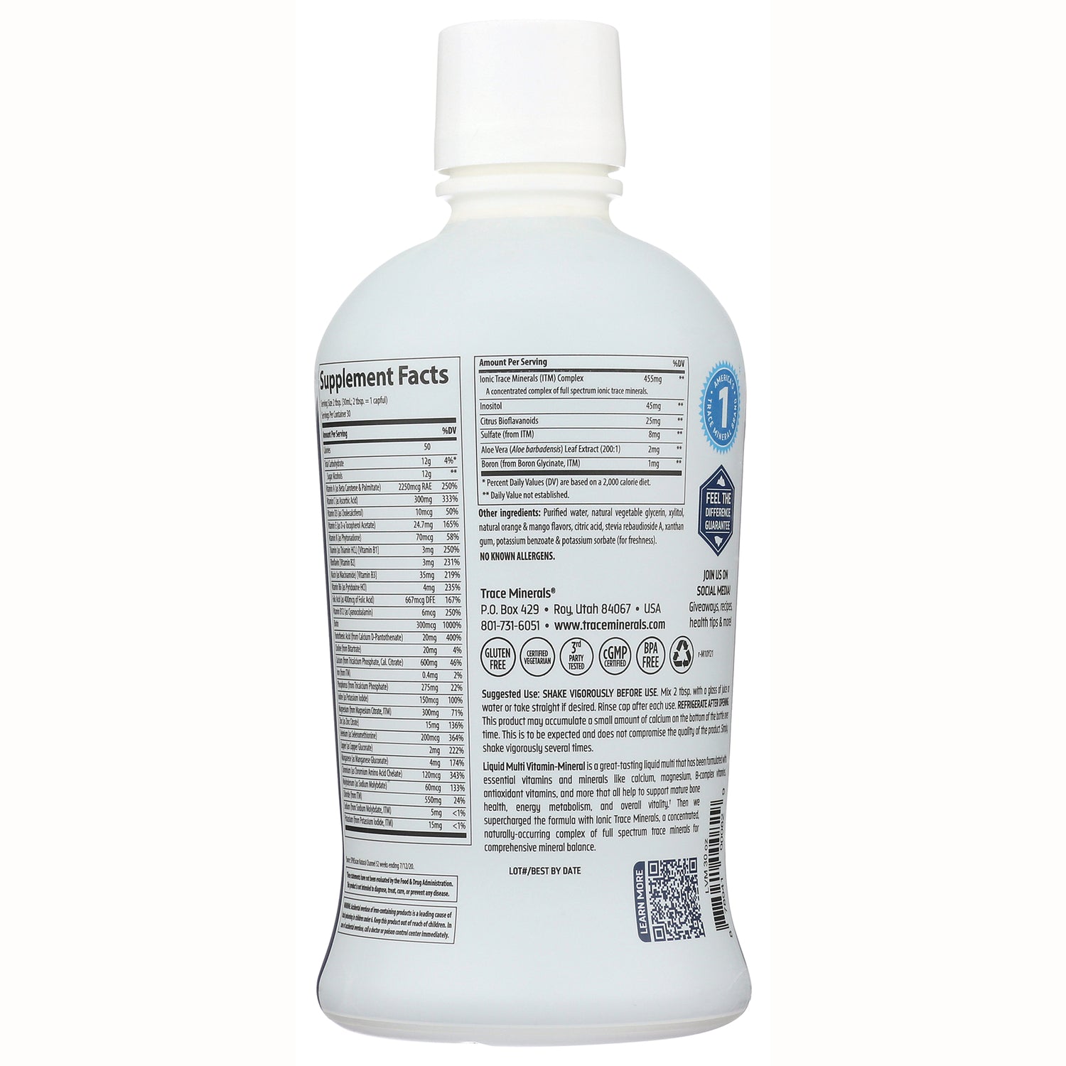 TM024 | Back of bottle showing Supplement Facts, ingredients, directions, and QR code