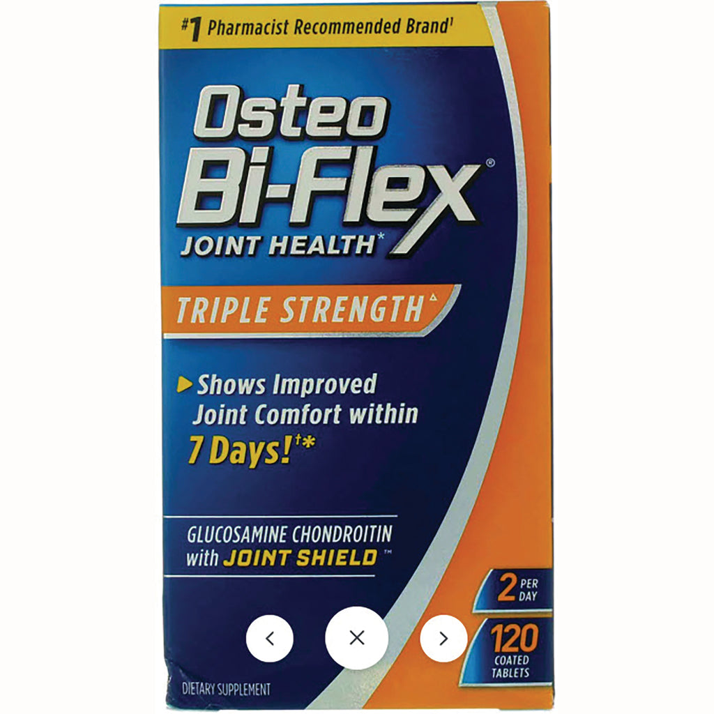 OBF007 | Osteo Bi-Flex Triple Strength joint health box front, 120 coated tablets, claims improved joint comfort within 7 days - Thumbnail