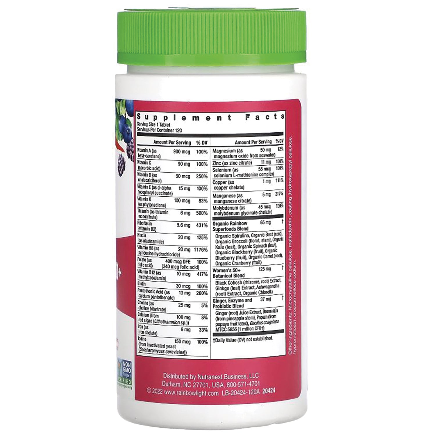 RBL163 | Back of white supplement bottle showing Supplement Facts panel and distributor text