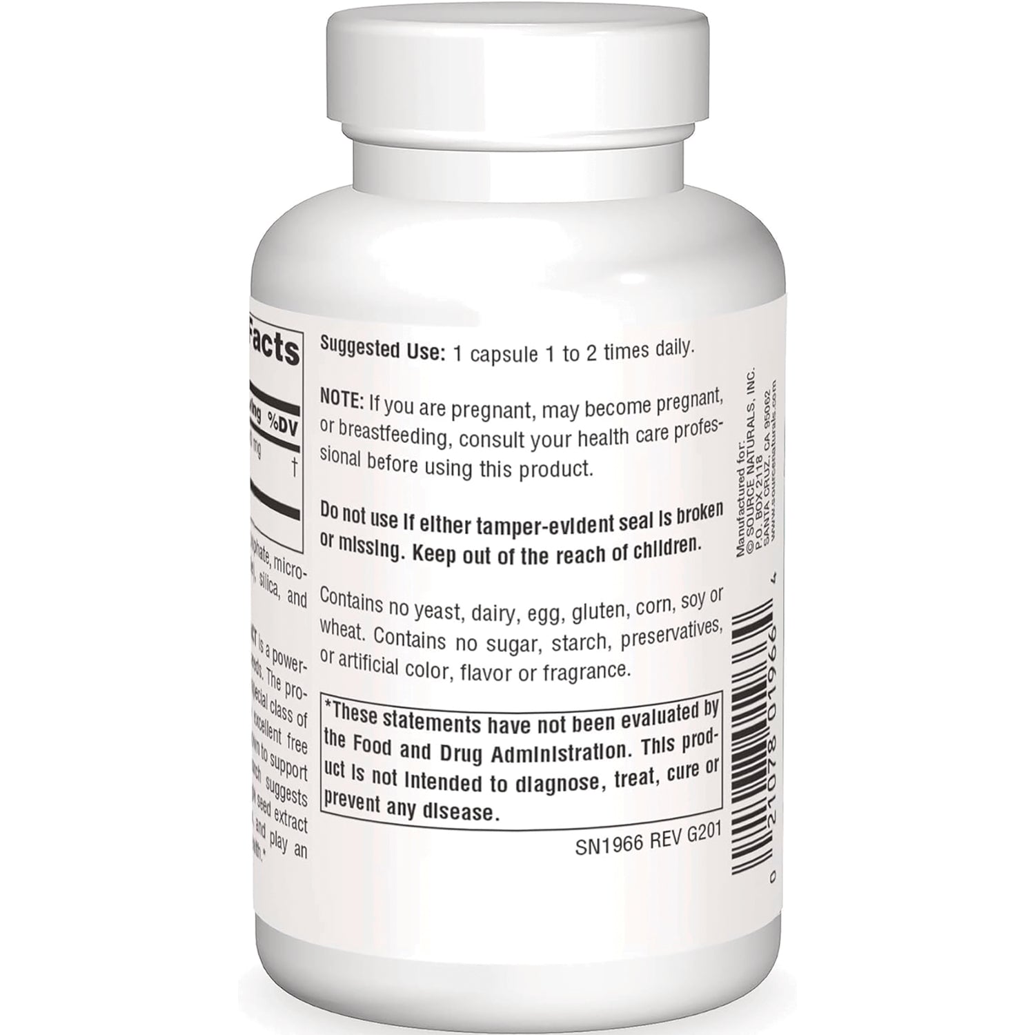 SN644 | Back label with suggested use, warnings, and barcode