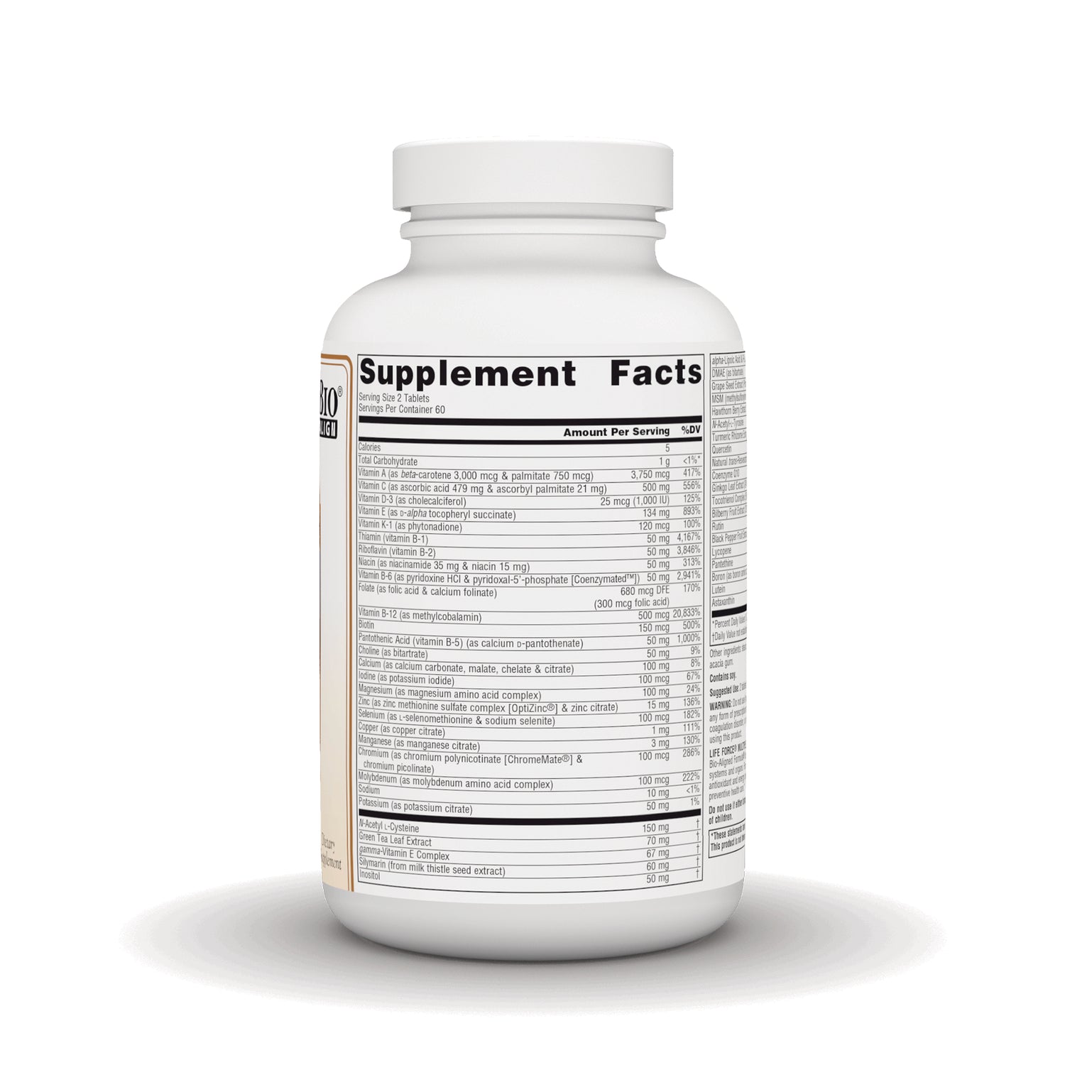 SN487 | Supplement Facts label on supplement bottle