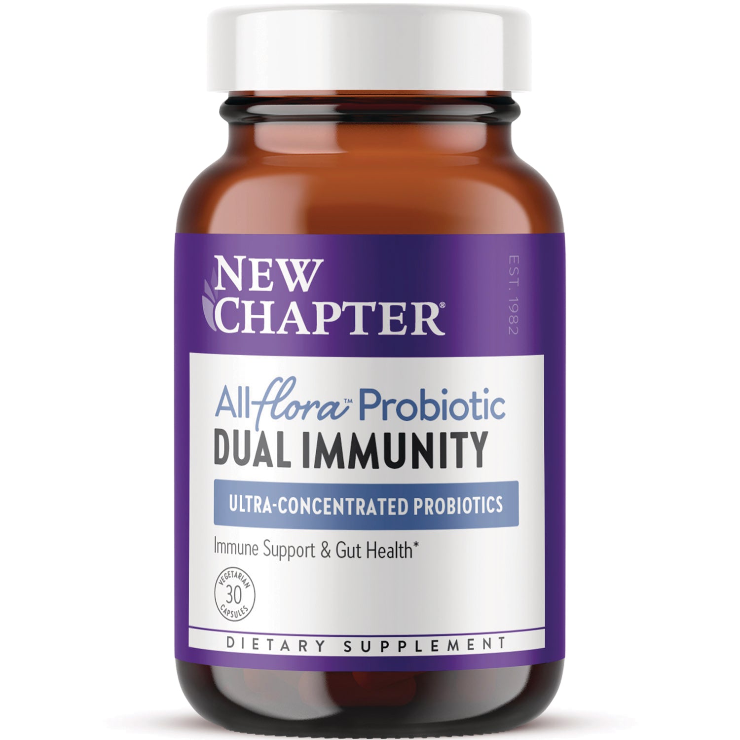 New Chapter Allflora Probiotic Dual Immunity dietary supplement bottle with purple label