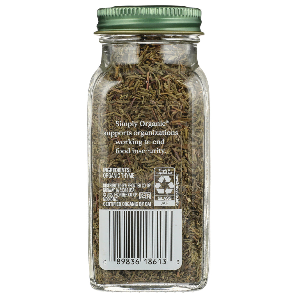 SMP035 | Back label of Simply Organic Organic Thyme glass jar with ingredients, recycling info, and barcode - Thumbnail