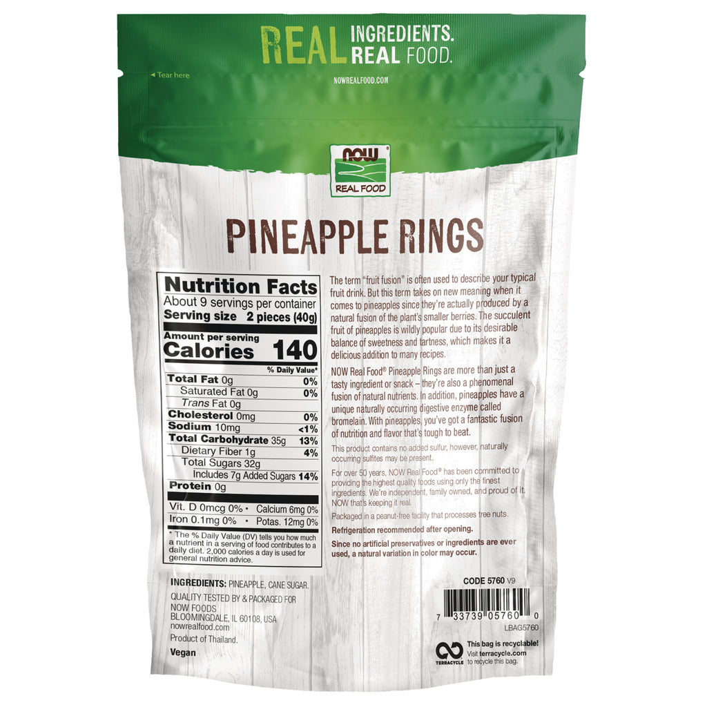 NWF1413 | Back of pineapple rings pouch showing Nutrition Facts panel, ingredients, barcode and product description - Thumbnail