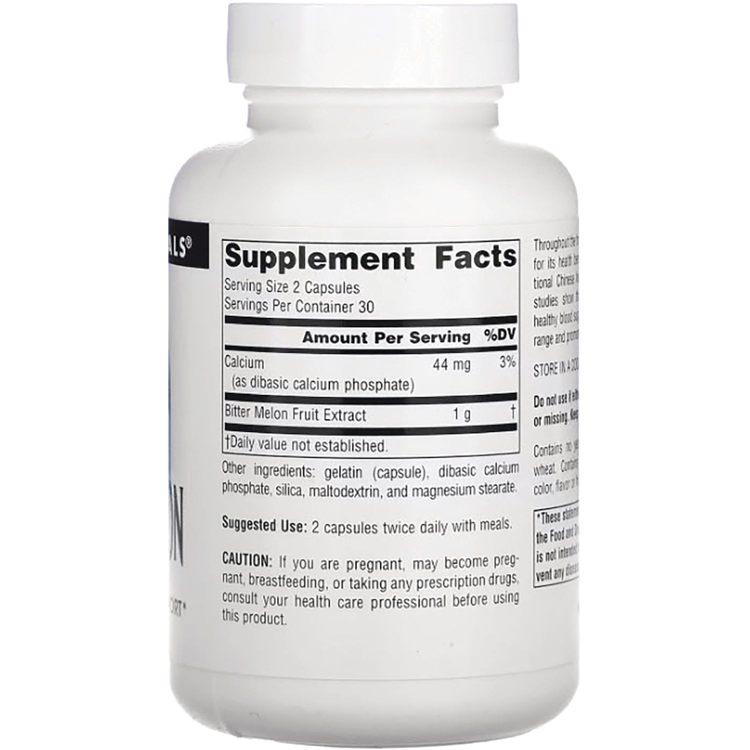 SN639 | Back label showing Supplement Facts, ingredients, suggested use, and caution information