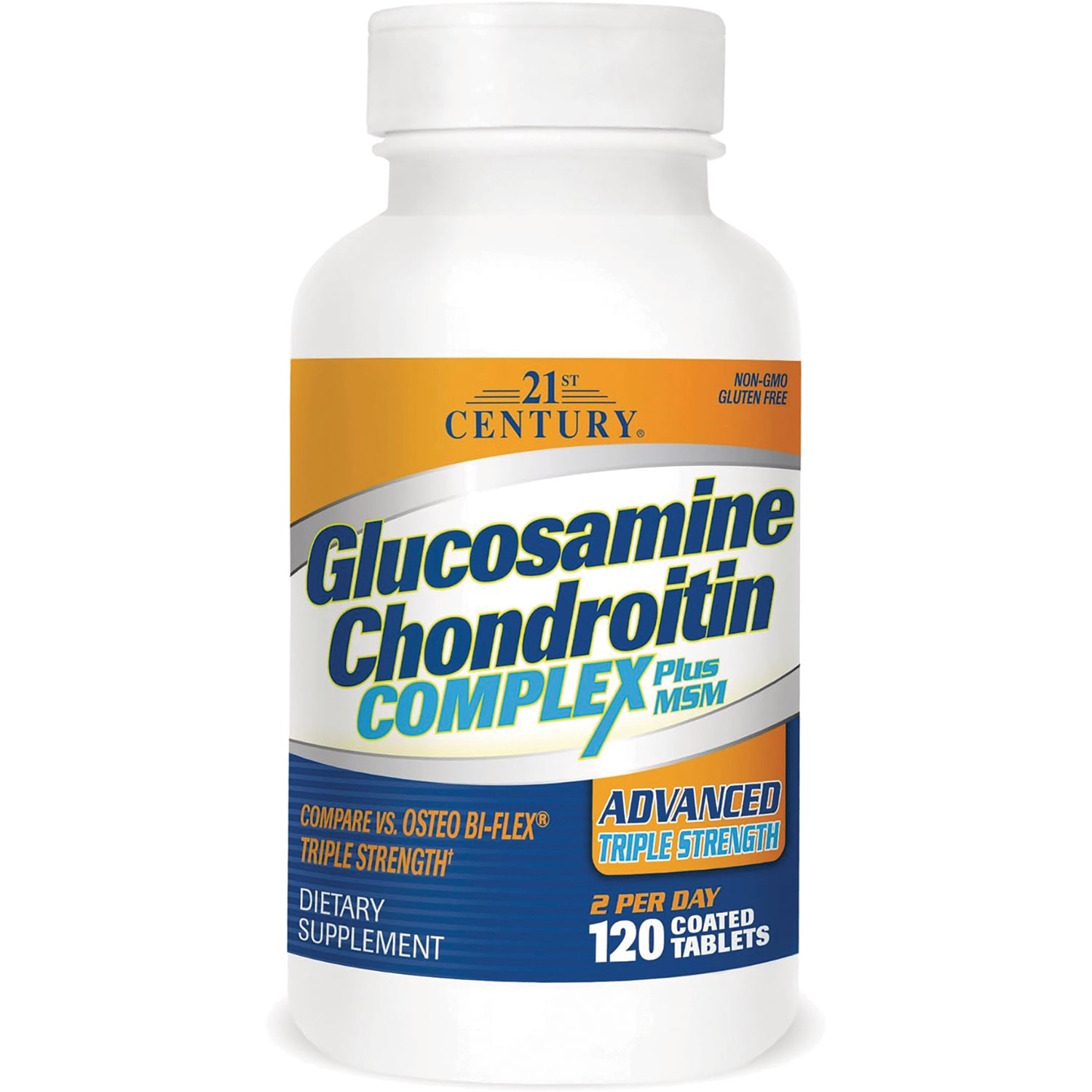 CNT278 | 21st Century Glucosamine Chondroitin Complex plus MSM dietary supplement bottle, 120 coated tablets, front label