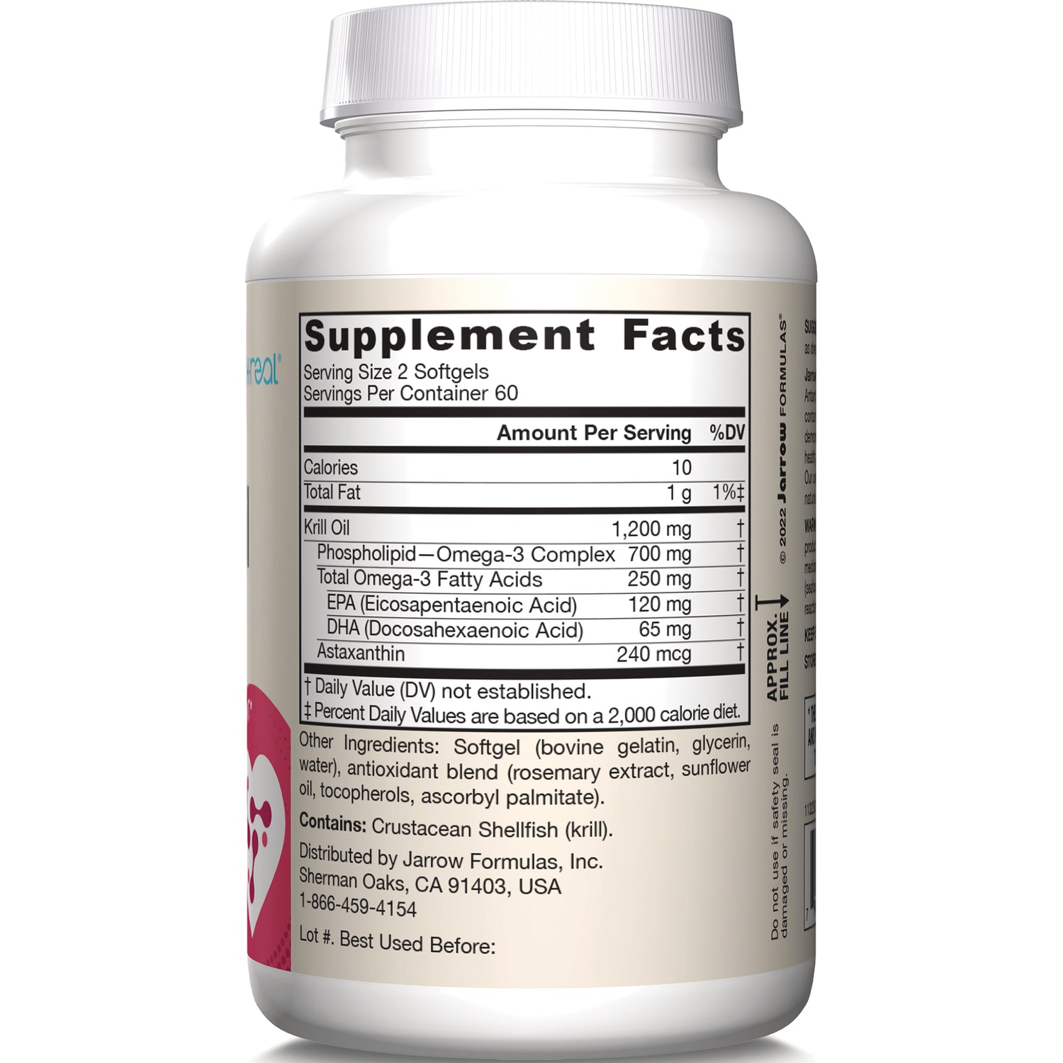 JR342 | back label showing Supplement Facts panel and ingredients for krill oil softgels