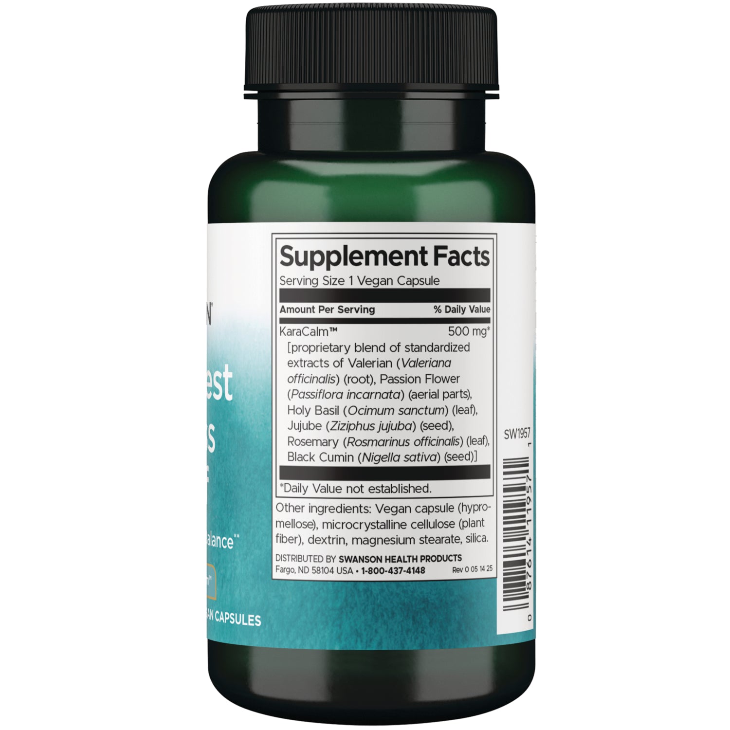 SW1957 | Back label showing Supplement Facts and ingredients for vegan capsule supplement