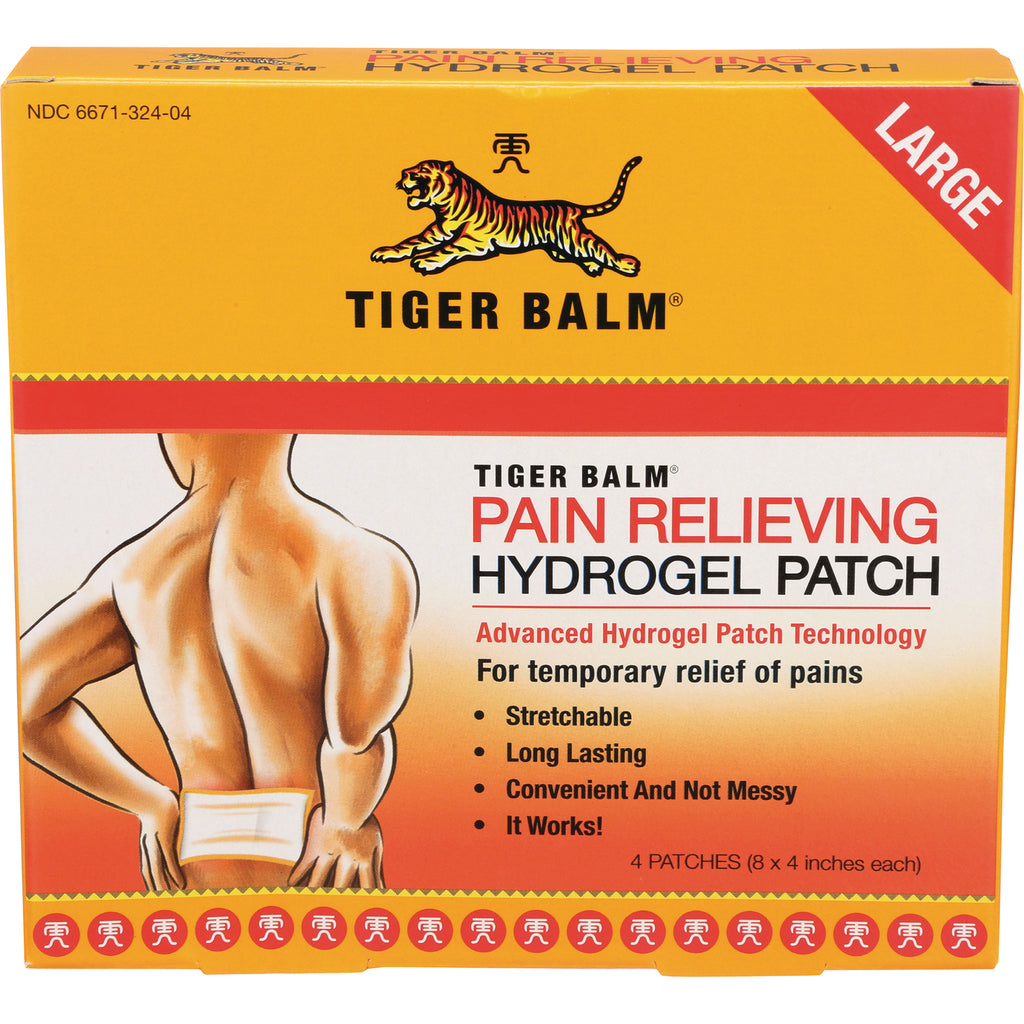 PPC008 | Tiger Balm pain relieving hydrogel patch box with tiger logo and illustration of patch applied to lower back - Thumbnail