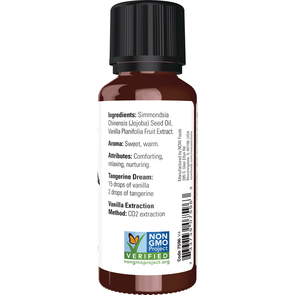 NWF642 | back label of brown bottle showing ingredients, aroma, attributes, barcode, and Non-GMO Project logo - Thumbnail