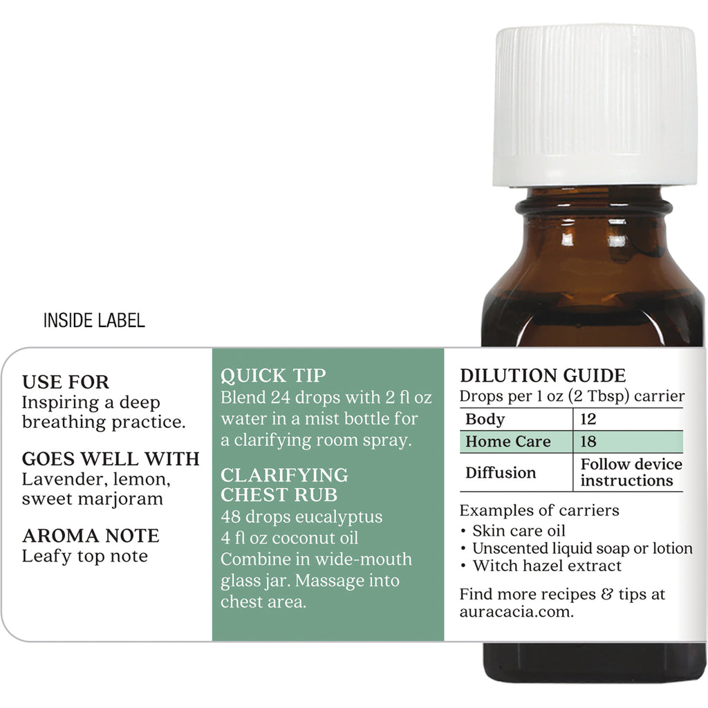 ARC003 | back label on amber essential oil bottle showing dilution guide, uses, quick tip, and clarifying chest rub recipe - Thumbnail