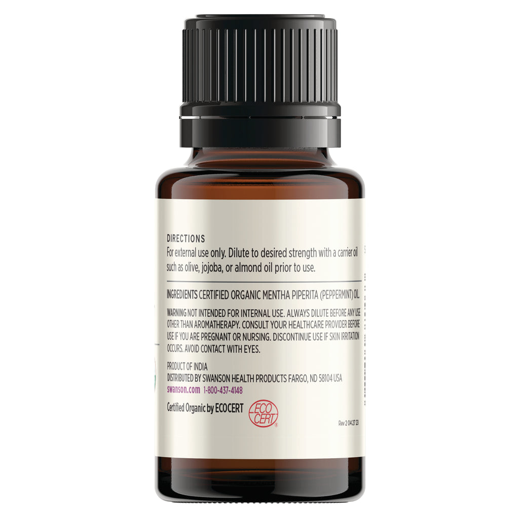 SWAR013 | Back label of essential oil bottle showing directions 'For external use only' and ingredient Mentha piperita (peppermint) oil - Thumbnail