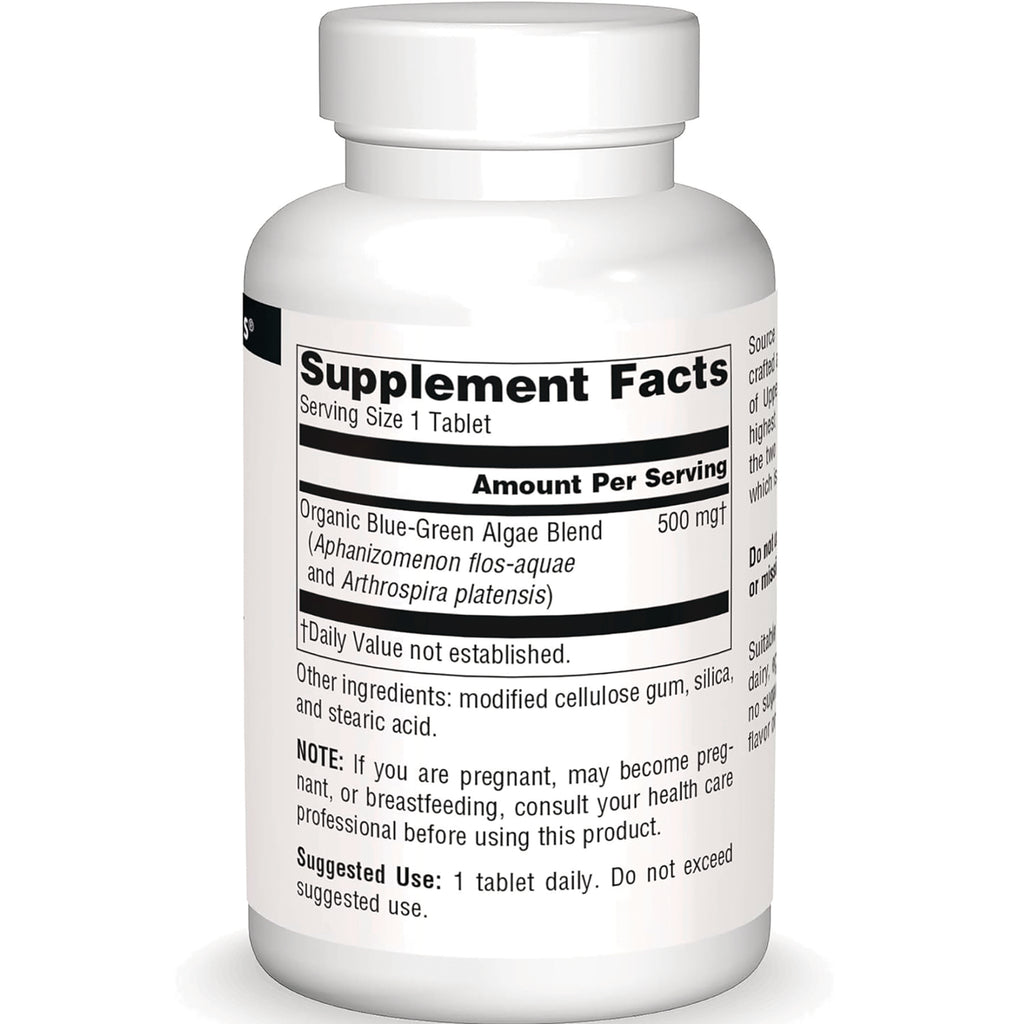 SN809 | Supplement Facts panel with serving size 1 tablet and Organic Blue-Green Algae Blend 500 mg - Thumbnail