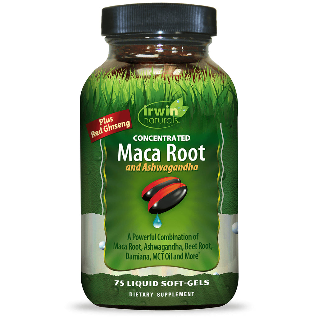 IR141 | Irwin Naturals concentrated Maca Root and Ashwagandha 75 liquid soft-gels front packaging - Thumbnail