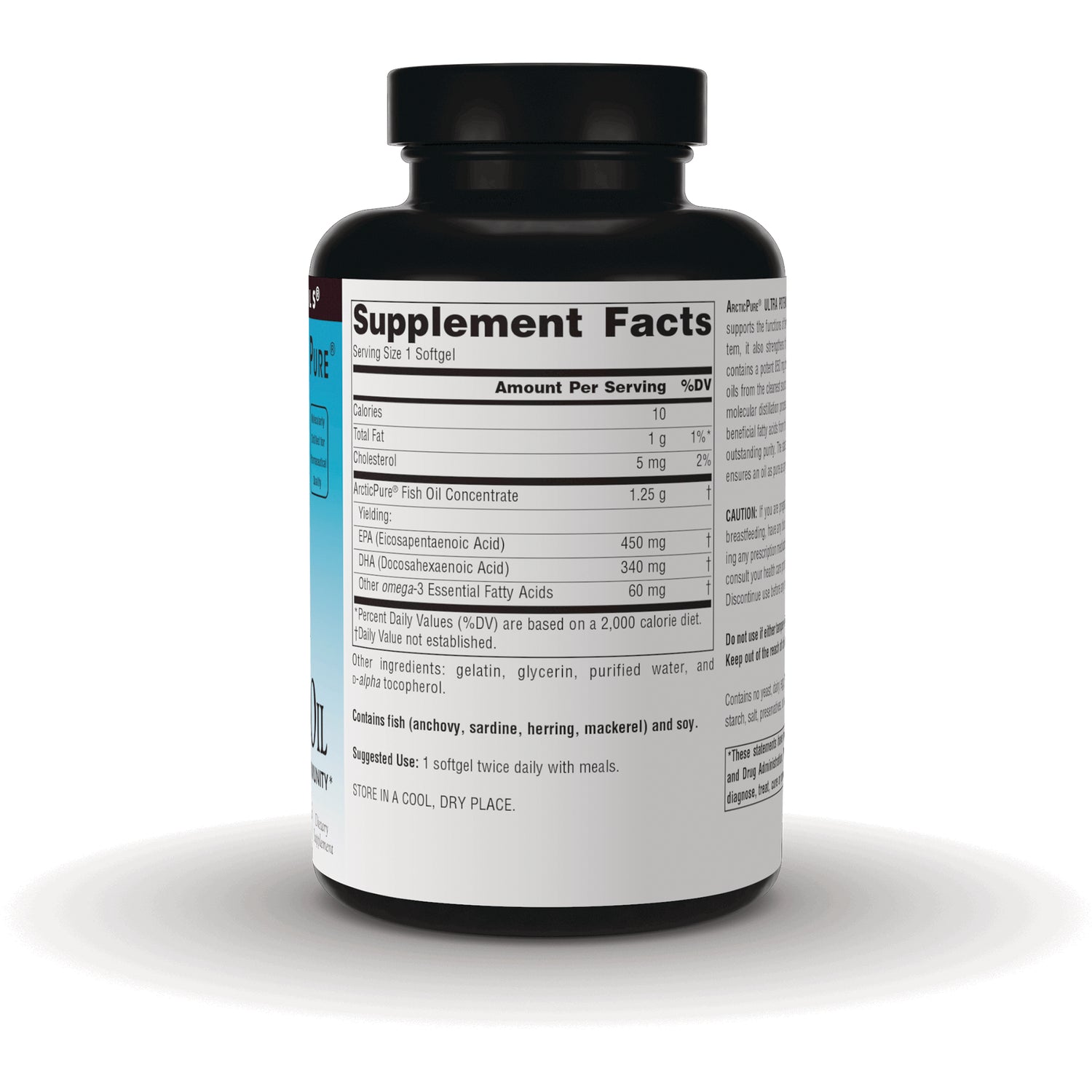 SN192 | Back label showing Supplement Facts panel for fish oil softgels