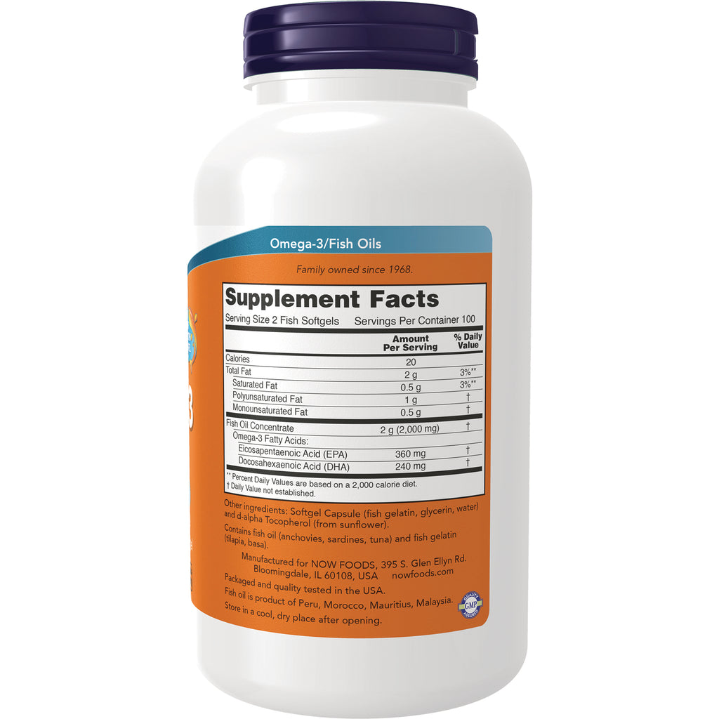 NWF1452 | Back label showing Supplement Facts and ingredients for Omega-3 fish oil softgels - Thumbnail