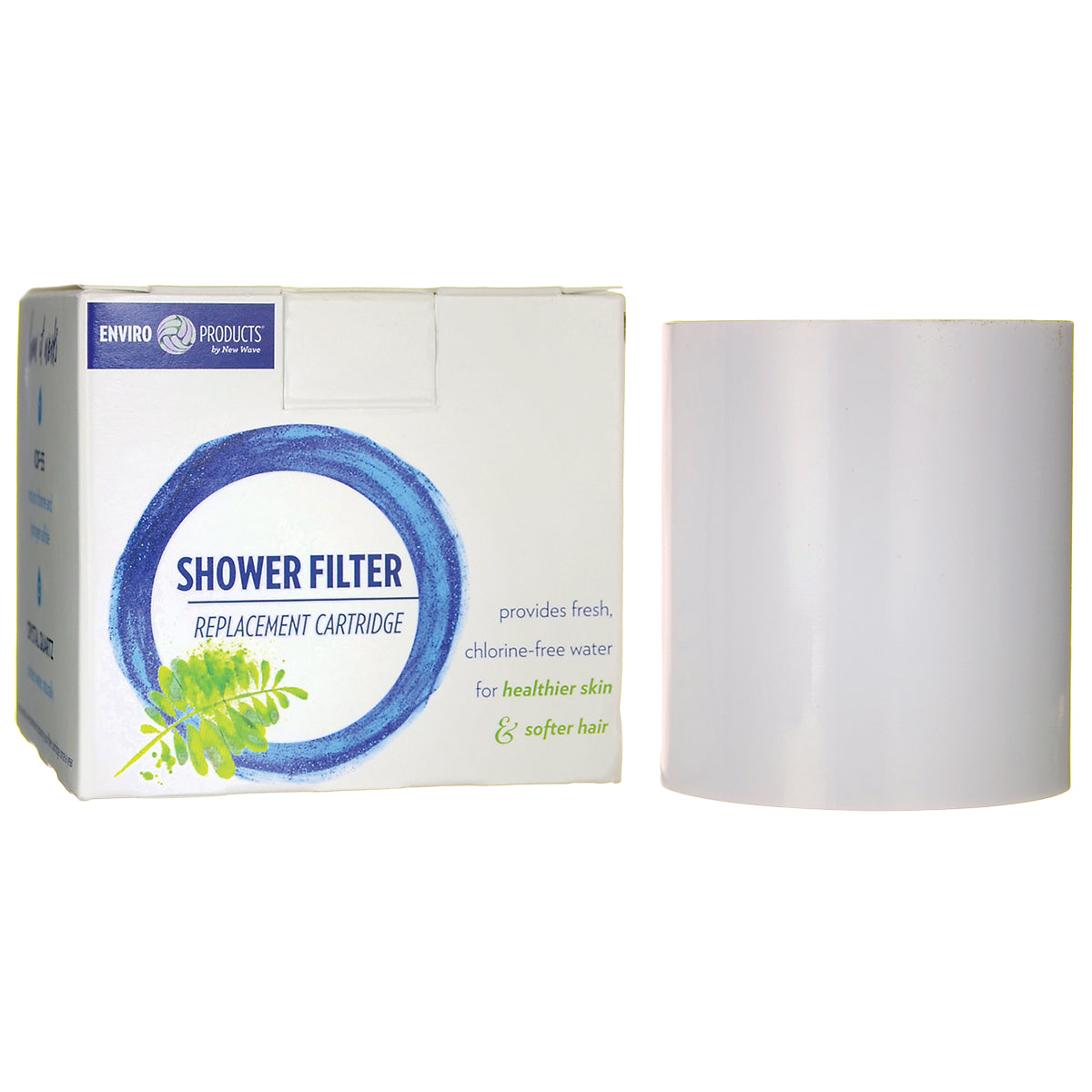 NWE002 | Shower filter replacement cartridge with boxed packaging and white cylindrical cartridge