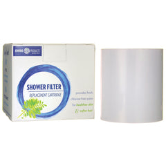 NWE002 | Shower filter replacement cartridge with boxed packaging and white cylindrical cartridge