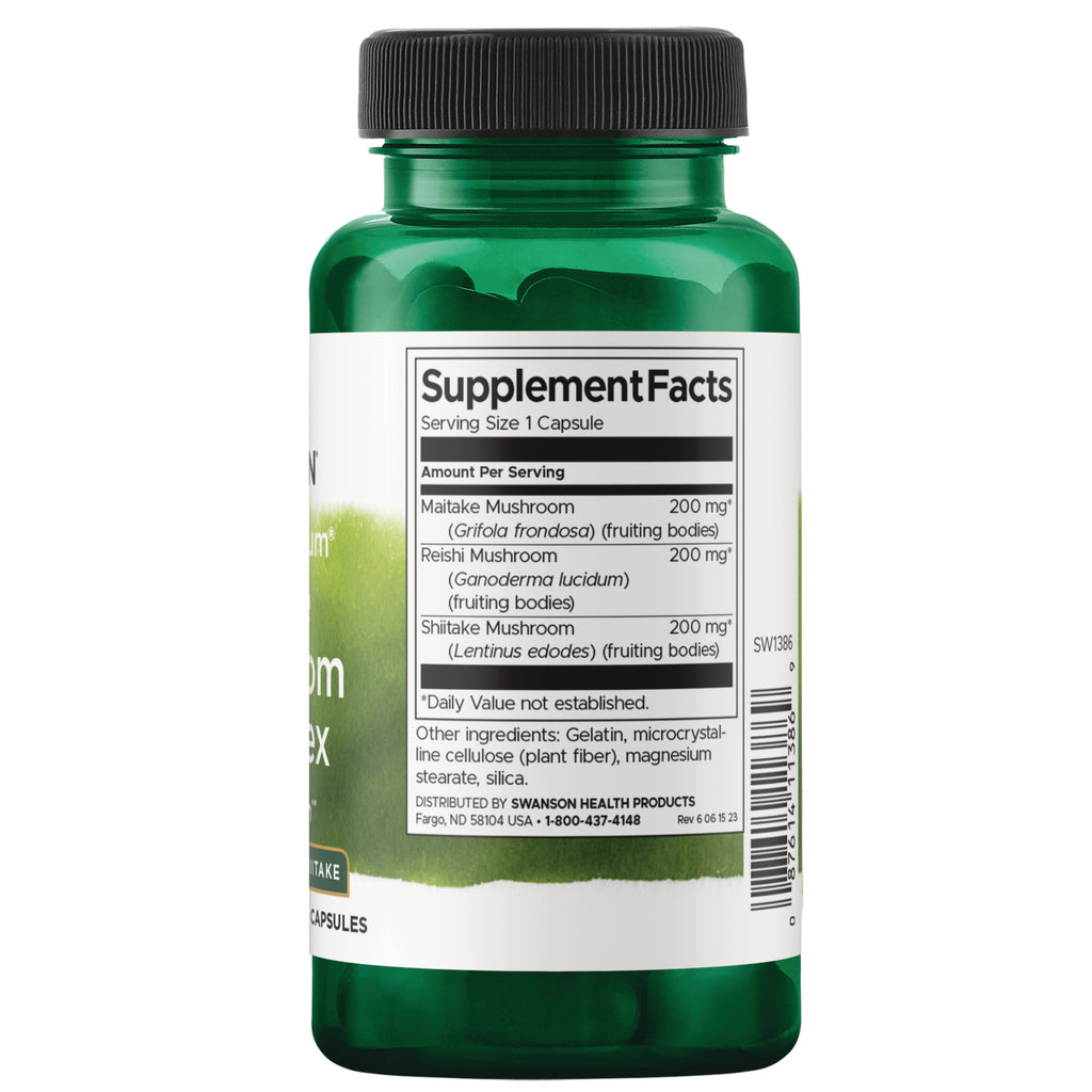 SW1386 | Back label Supplement Facts for mushroom complex capsules with maitake, reishi, and shiitake - Thumbnail