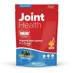 RED010 | Front pouch showing Joint Health NEM soft chews black cherry dietary supplement packaging