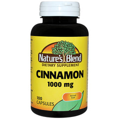 NAB097 | Nature's Blend Cinnamon 1000 mg dietary supplement bottle with yellow label, 100 capsules