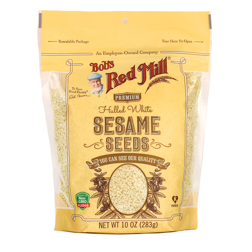 BOB263 | Bob's Red Mill hulled white sesame seeds 10 oz pouch front label showing seeds - Thumbnail