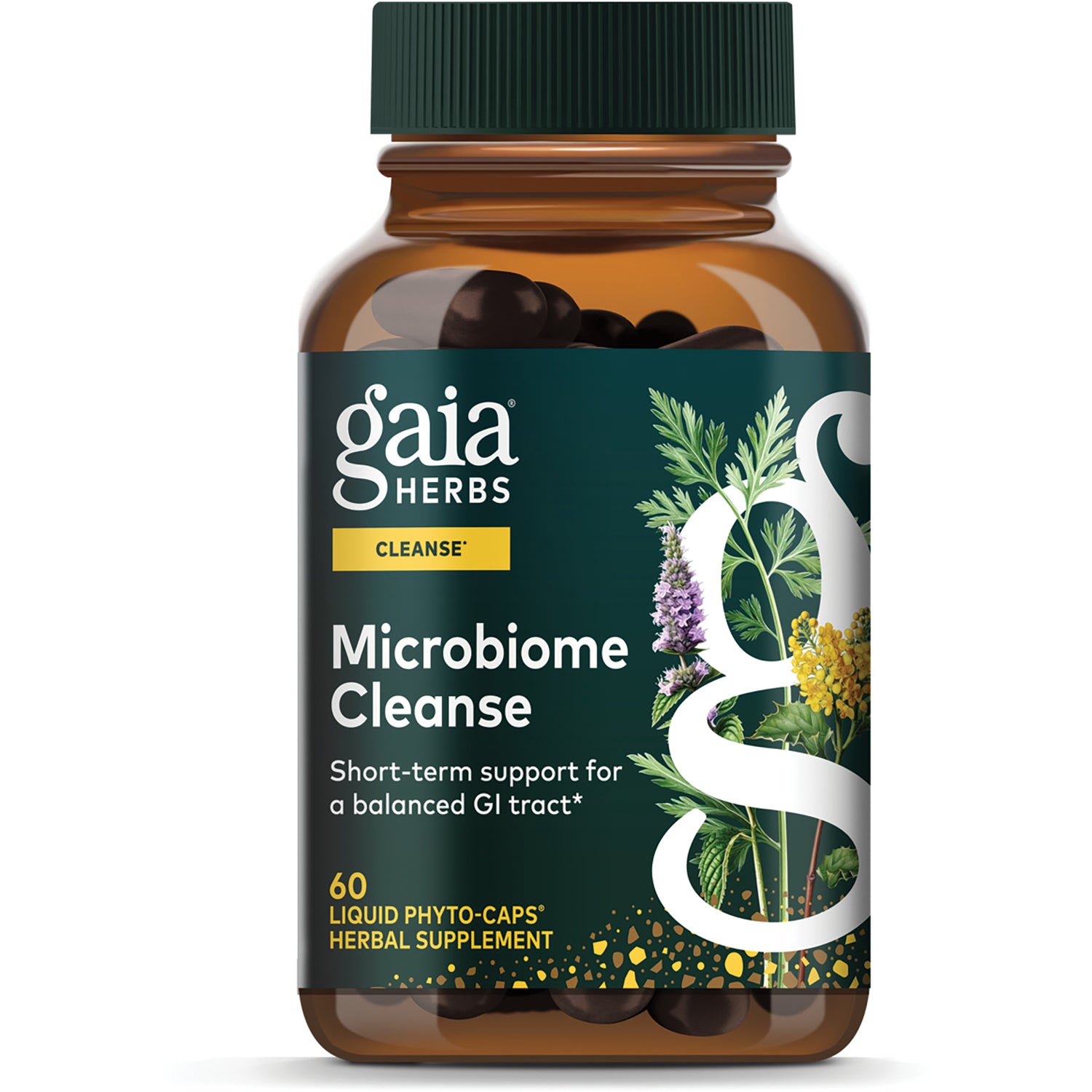 GH123 | Gaia Herbs Microbiome Cleanse bottle front with Digestive Support label and 60 vegan liquid phyto-caps