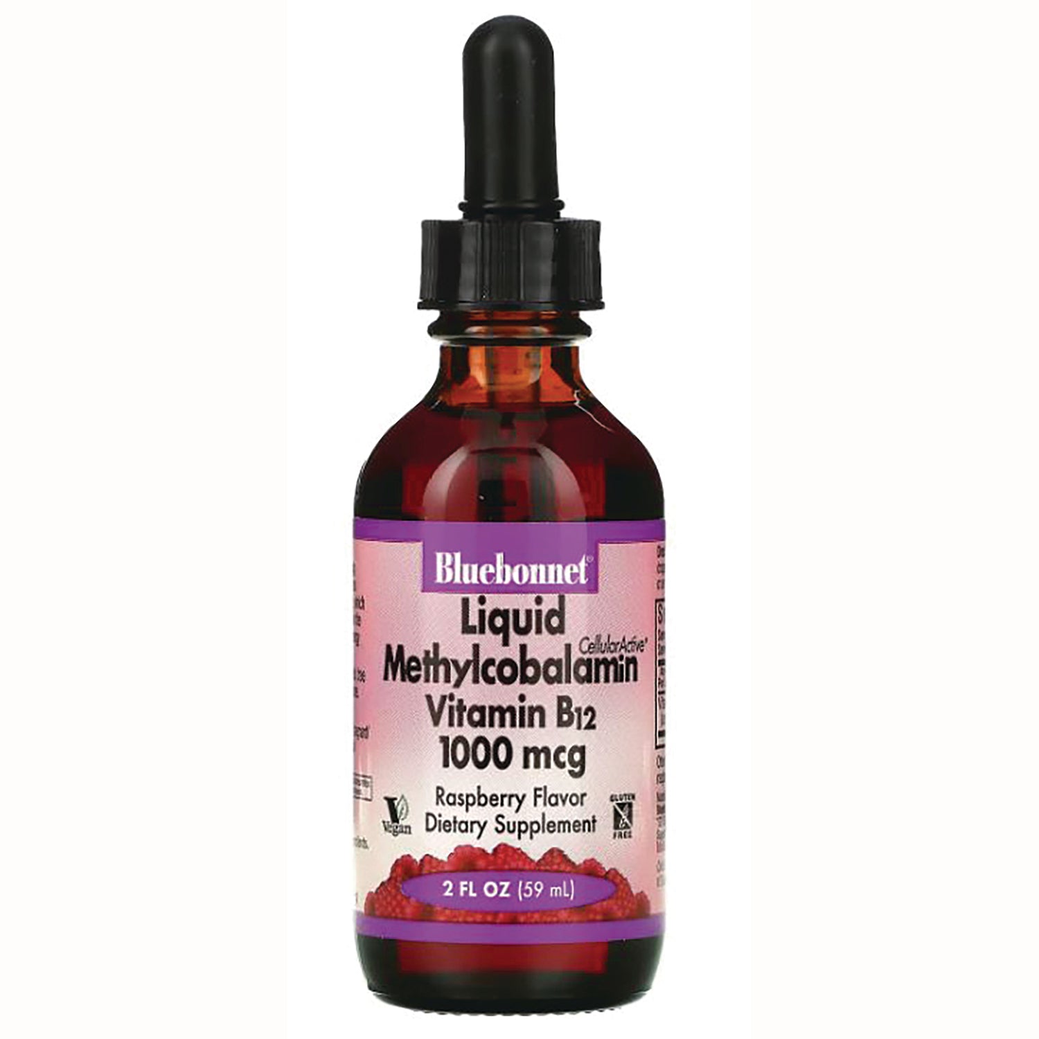 BLU094 | Bluebonnet Liquid Methylcobalamin Vitamin B12 1000 mcg raspberry flavor 2 fl oz dropper bottle