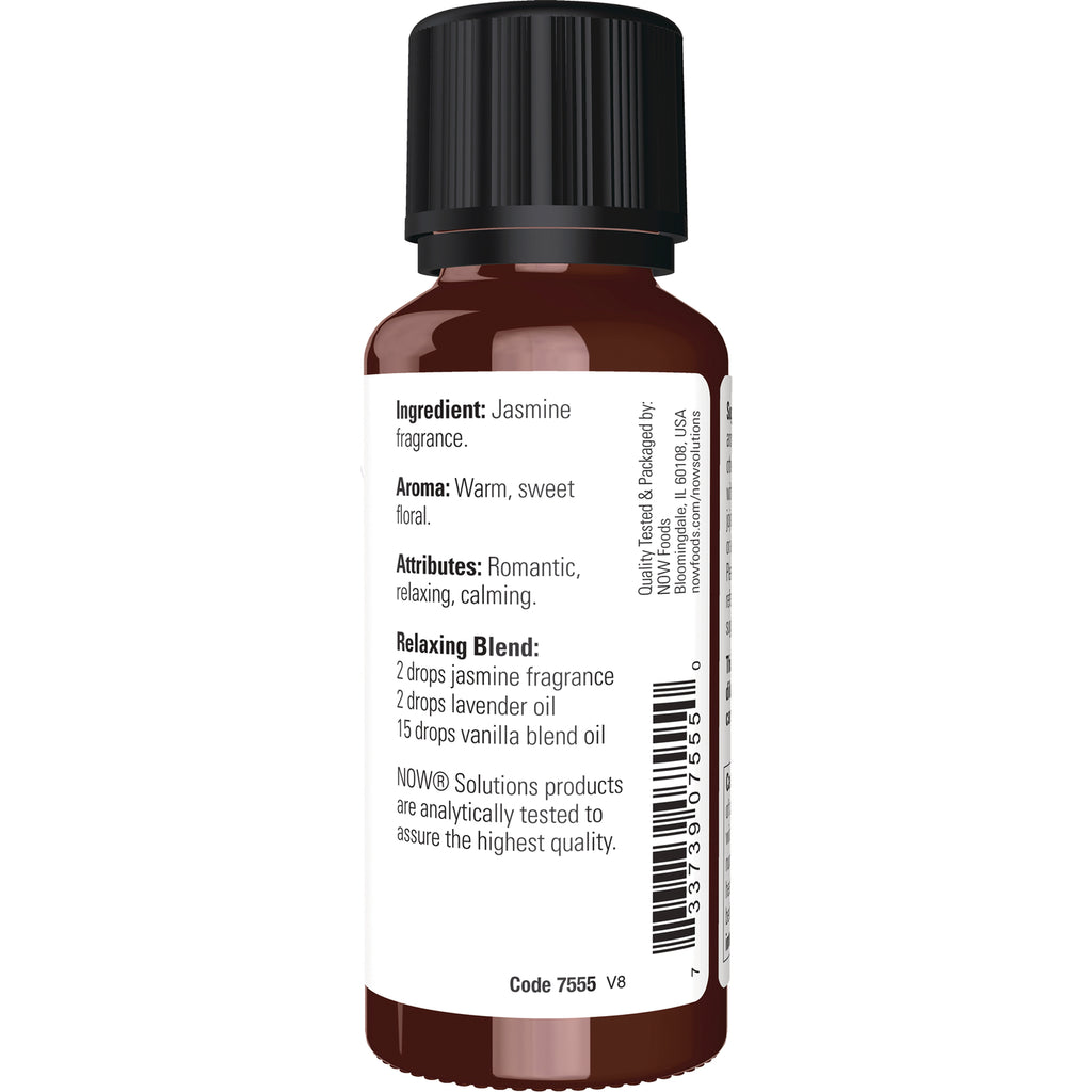 NWF319 | Back label of brown bottle showing ingredients, aroma, relaxing blend directions and barcode - Thumbnail