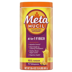 MTA003 | Meta Mucil 4-in-1 fiber psyllium supplement canister, orange flavor, 72 tablespoons