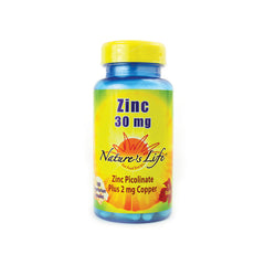 NSL018 | Nature's Life Zinc 30 mg supplement bottle labeled Zinc Picolinate plus 2 mg Copper