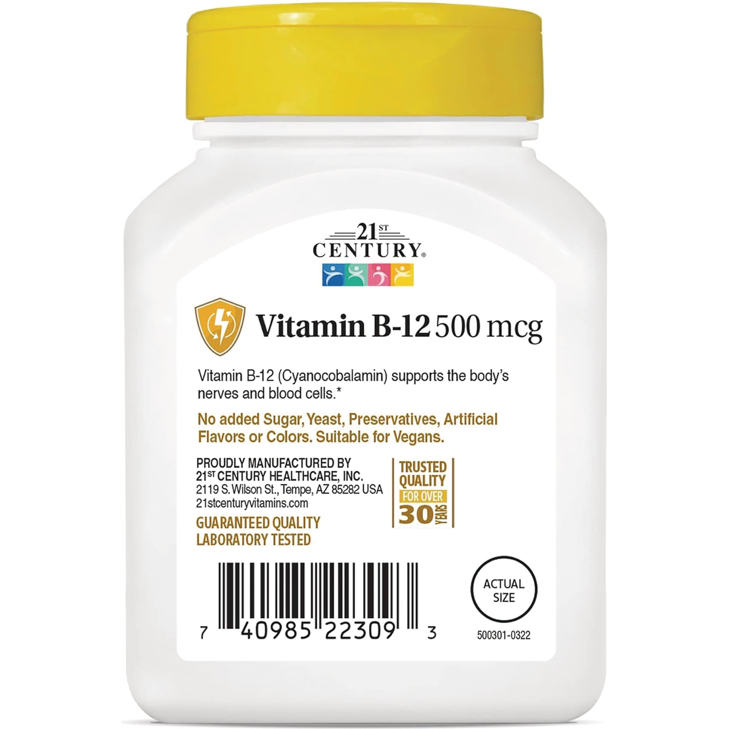 CNT167 | 21st Century Vitamin B-12 500 mcg supplement label showing product name, dosage, and barcode