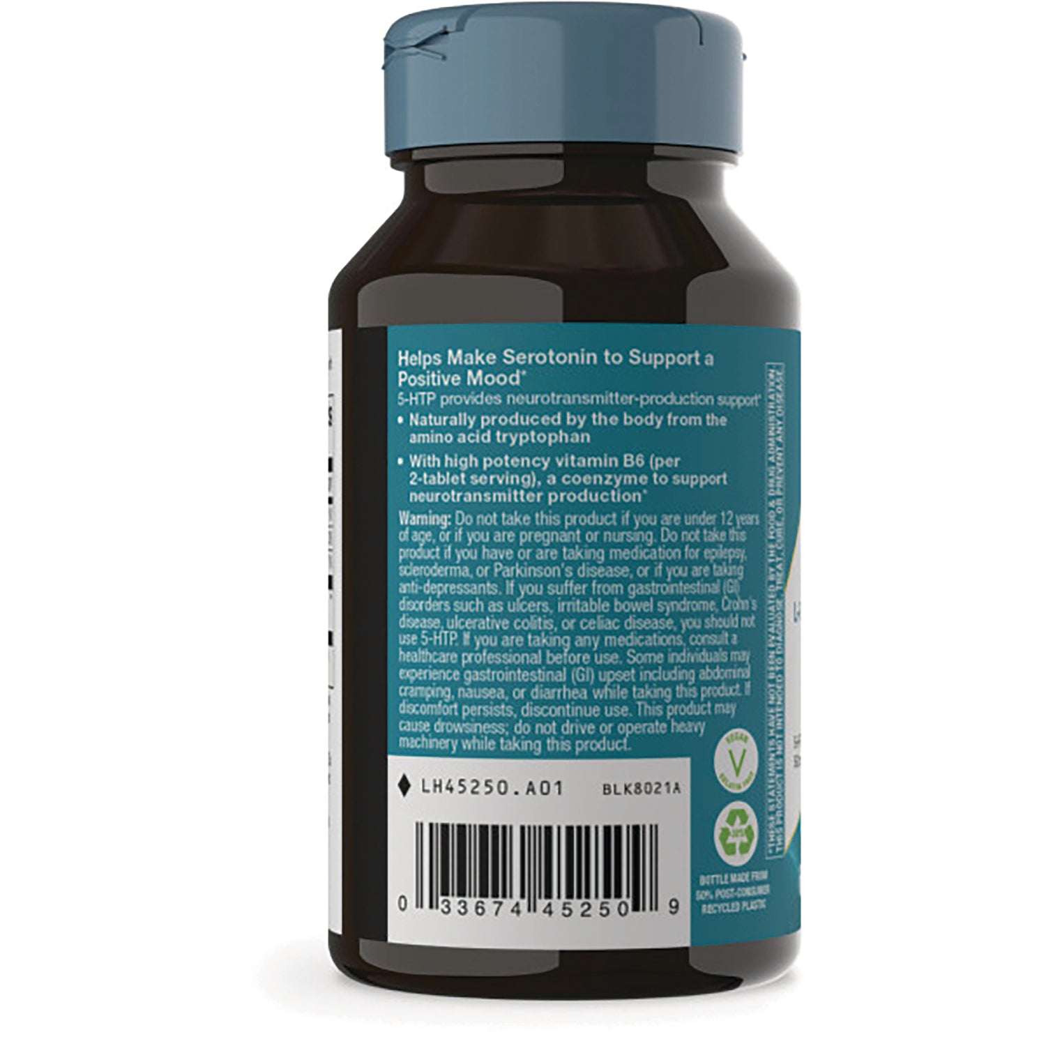 NW593 | Back label of brown supplement bottle showing ingredient and warning text and barcode