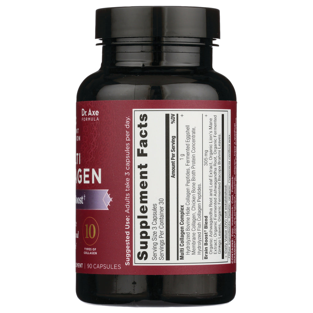 ATN092 | Back label showing Supplement Facts panel on maroon collagen supplement bottle, 90 capsules - Thumbnail