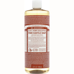DRB024 | Dr. Bronner's 18-in-1 Hemp Eucalyptus Pure-Castile Soap 32 fl oz clear bottle front label