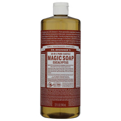 DRB024 | Dr. Bronner's 18-in-1 Hemp Eucalyptus Pure-Castile Soap 32 fl oz clear bottle front label