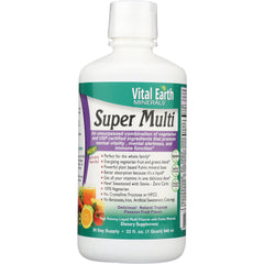 VEM005 | Vital Earth Minerals Super Multi liquid multivitamin, tropical passion fruit flavor, 32 fl oz bottle