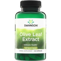 SWH158 | Swanson Olive Leaf Extract, Immune Health, 500 mg per capsule, herbal supplement, 60 capsules