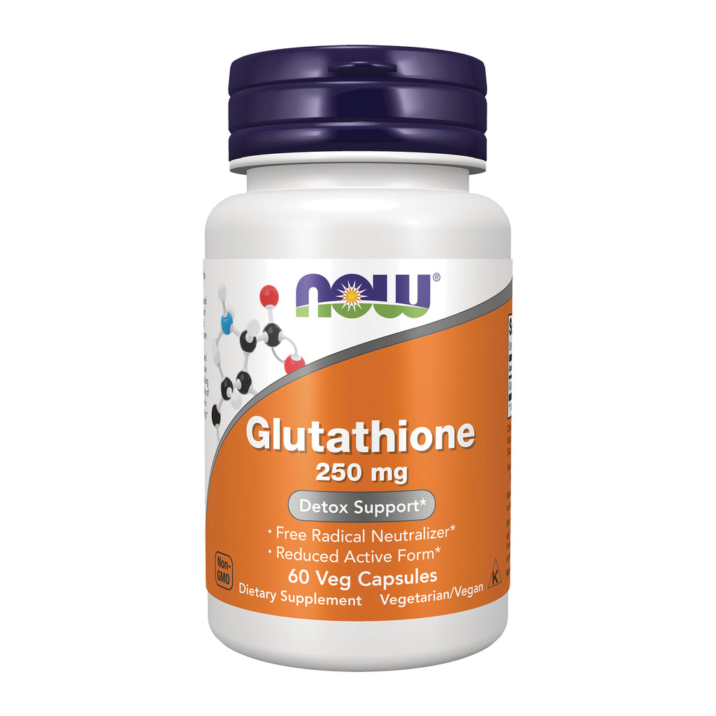 NWF822 | NOW Glutathione 250 mg white bottle with orange label, 60 veg capsules - Thumbnail