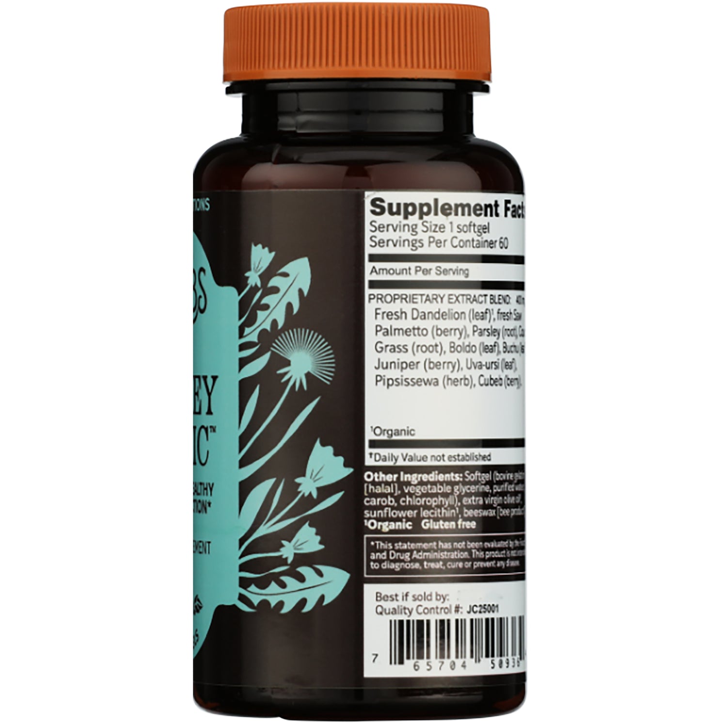 HE113 | back label showing Supplement Facts, proprietary extract blend ingredients and other ingredients, serving size 1 softgel