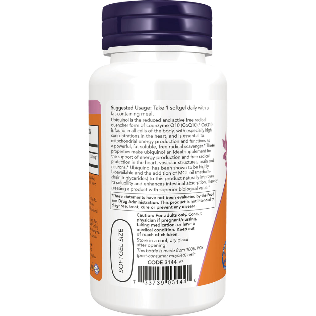 NWF1331 | Back label of white supplement bottle showing Suggested Usage Take 1 softgel daily, caution text, barcode, and softgel size - Thumbnail