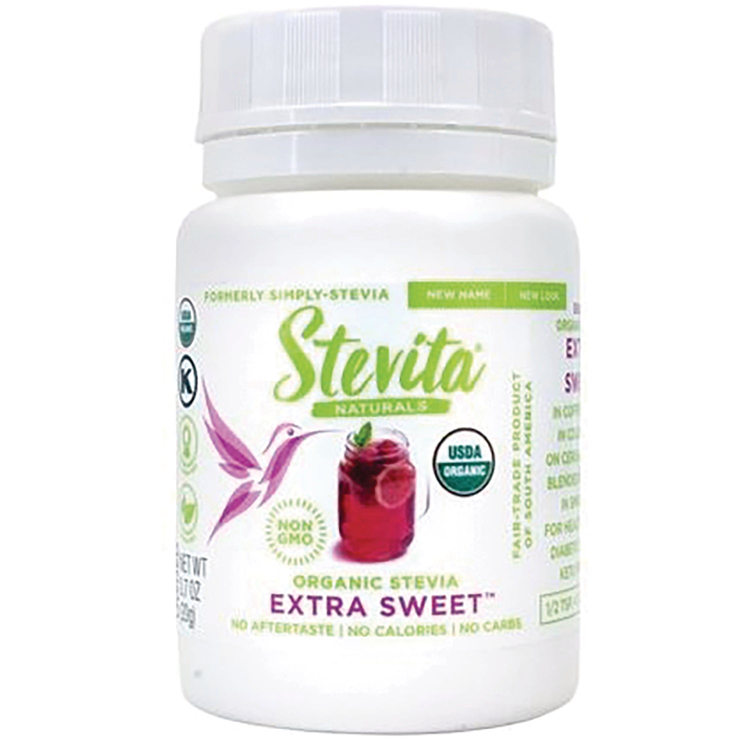 STV016 | Stevita Naturals Organic Stevia Extra Sweet bottle, USDA Organic and Non-GMO