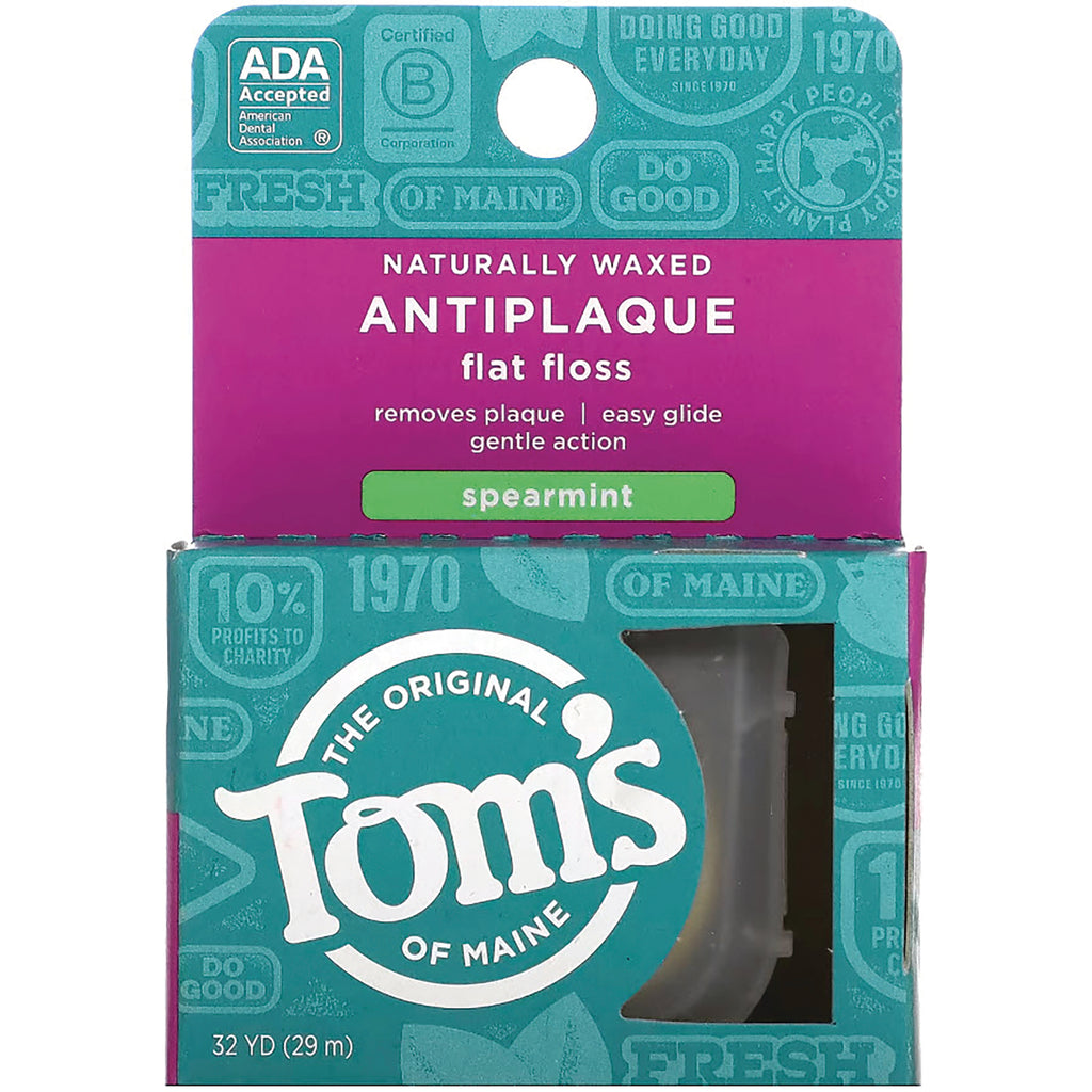 TSM014 | Tom's of Maine Naturally Waxed Antiplaque flat floss, spearmint, 32 yd, ADA Accepted - Thumbnail