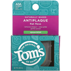 TSM014 | Tom's of Maine Naturally Waxed Antiplaque flat floss, spearmint, 32 yd, ADA Accepted