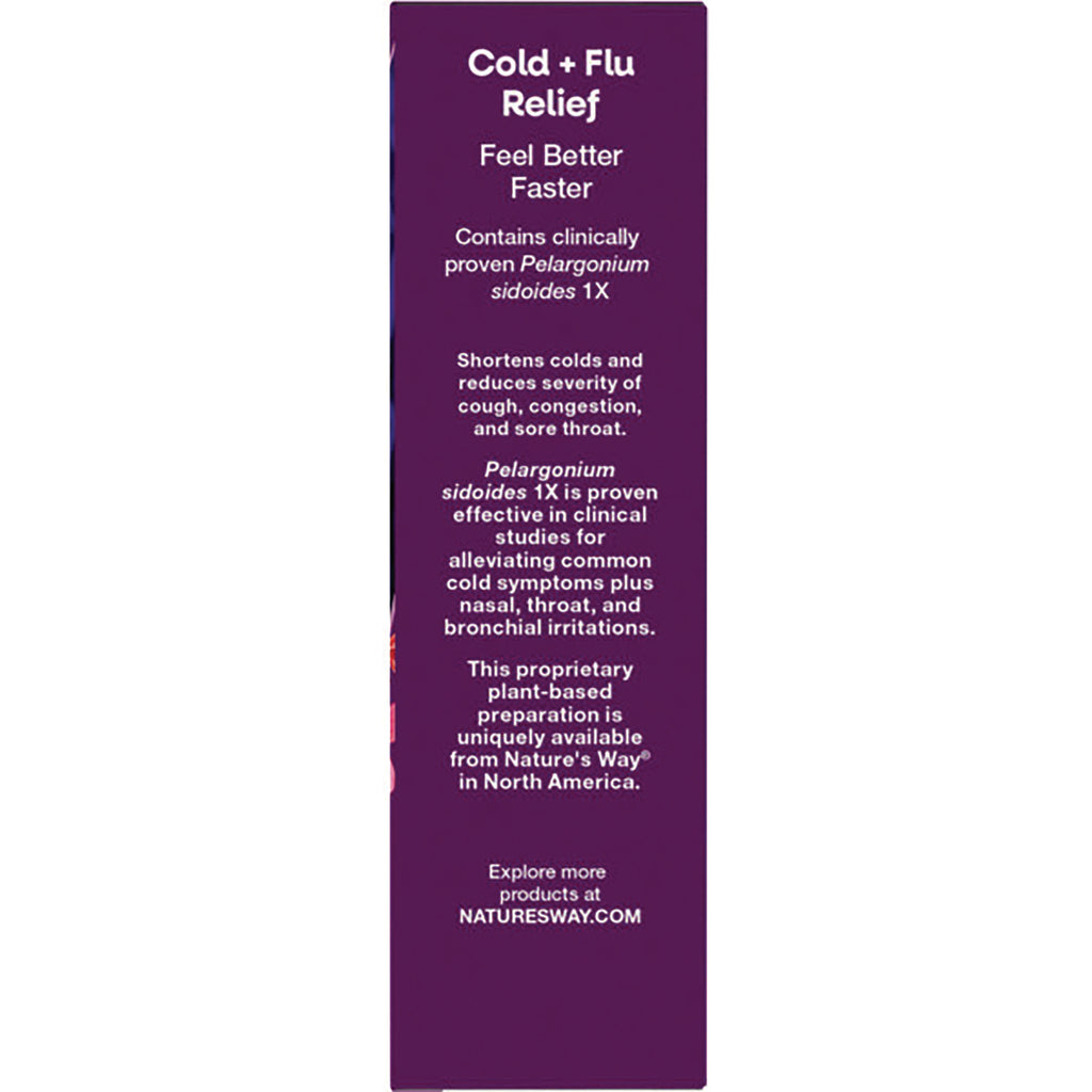 NW745 | Back panel purple box reading Cold + Flu Relief with text about Pelargonium sidoides 1X and symptom relief - Thumbnail