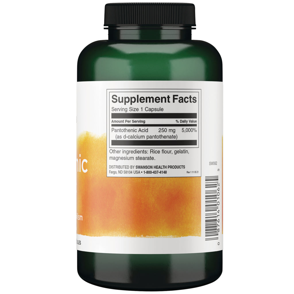 SW062 | Back label with Supplement Facts for Pantothenic Acid 250 mg and barcode - Thumbnail