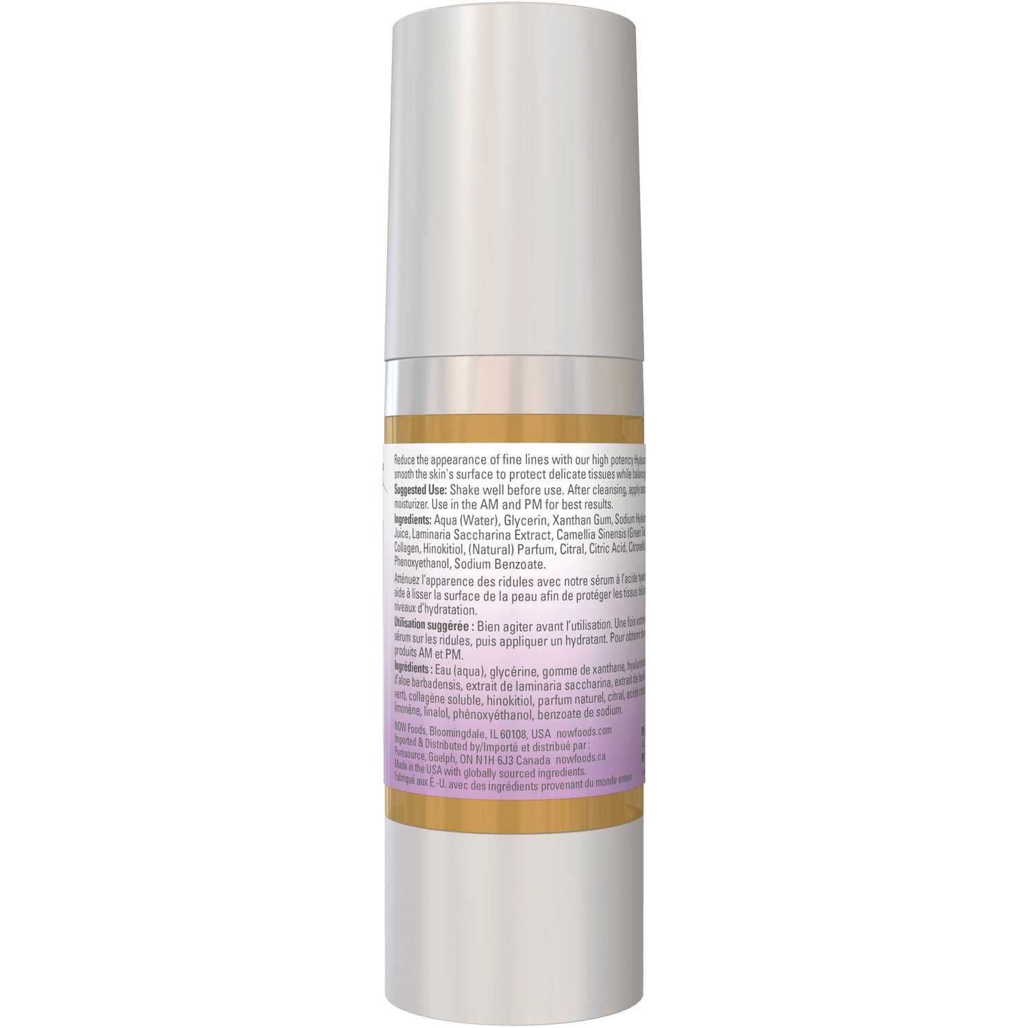 NWF613 | Back label of white pump bottle showing ingredients, directions, and small print